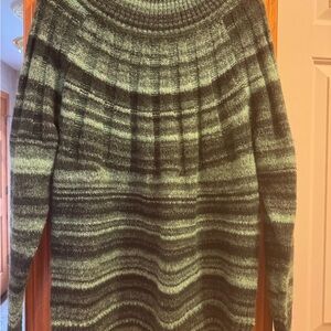 Knox Rose Green and Black Striped Turtleneck Sweater
